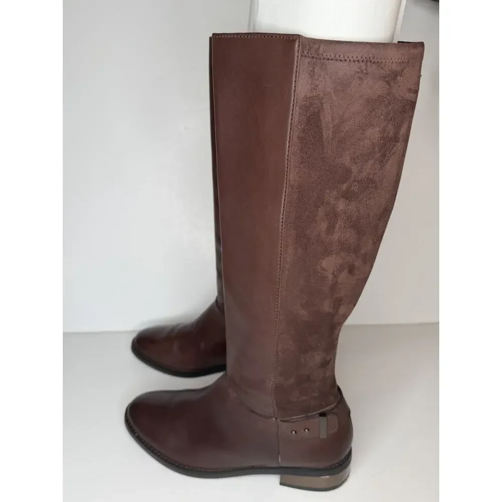 Cole Haan Air Riding Boots Womens 7B Brown Leather Suede Knee High D40817